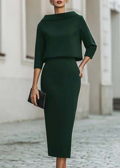 Margaux | Women's Formal Co-Ord Crepe Pencil Midi Skirt and Boat Neck 3/4 Sleeve Top Set