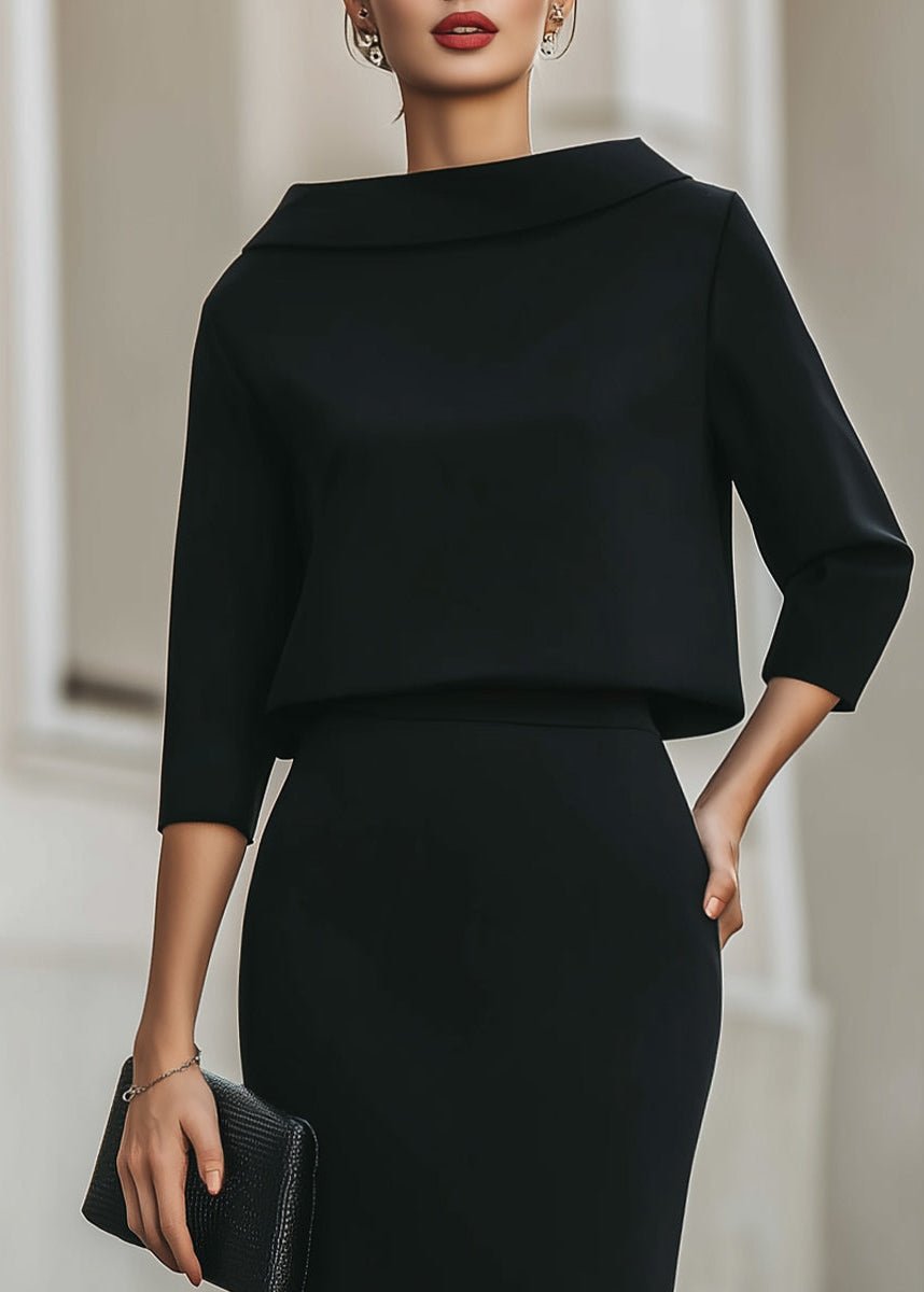 Margaux | Women's Formal Co-Ord Crepe Pencil Midi Skirt and Boat Neck 3/4 Sleeve Top Set