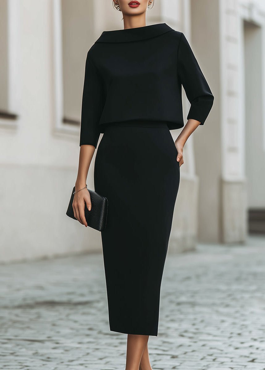 Margaux | Women's Formal Co-Ord Crepe Pencil Midi Skirt and Boat Neck 3/4 Sleeve Top Set