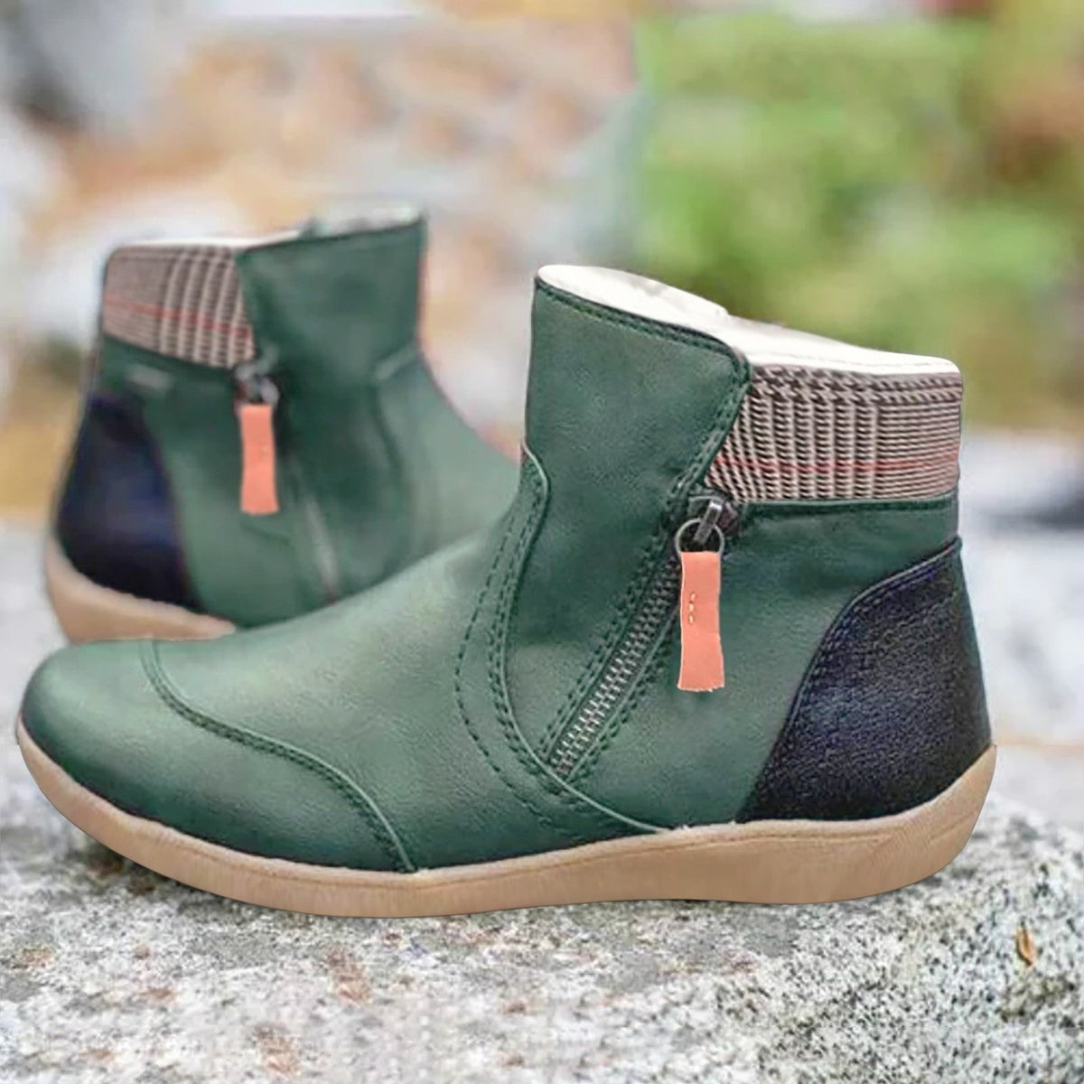 Annabel | Women's Comfortable Plaid Trim Side Zip Ankle Boot