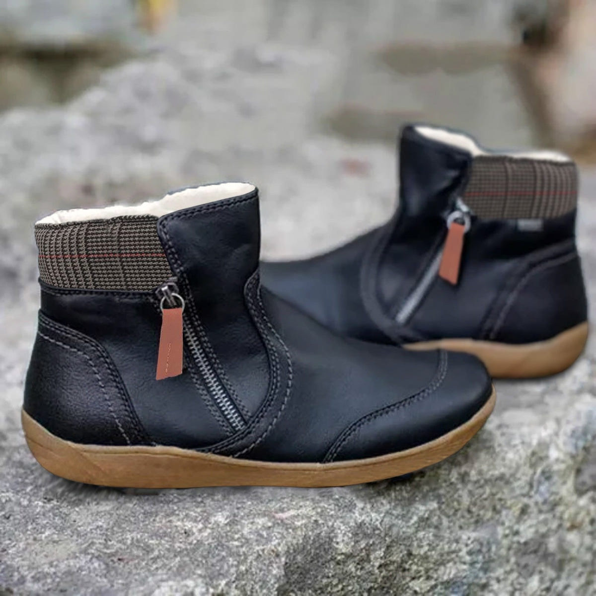 Annabel | Women's Comfortable Plaid Trim Side Zip Ankle Boot