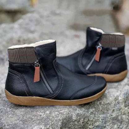 Annabel | Women's Comfortable Plaid Trim Side Zip Ankle Boot