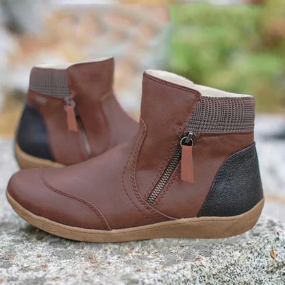 Annabel | Women's Comfortable Plaid Trim Side Zip Ankle Boot