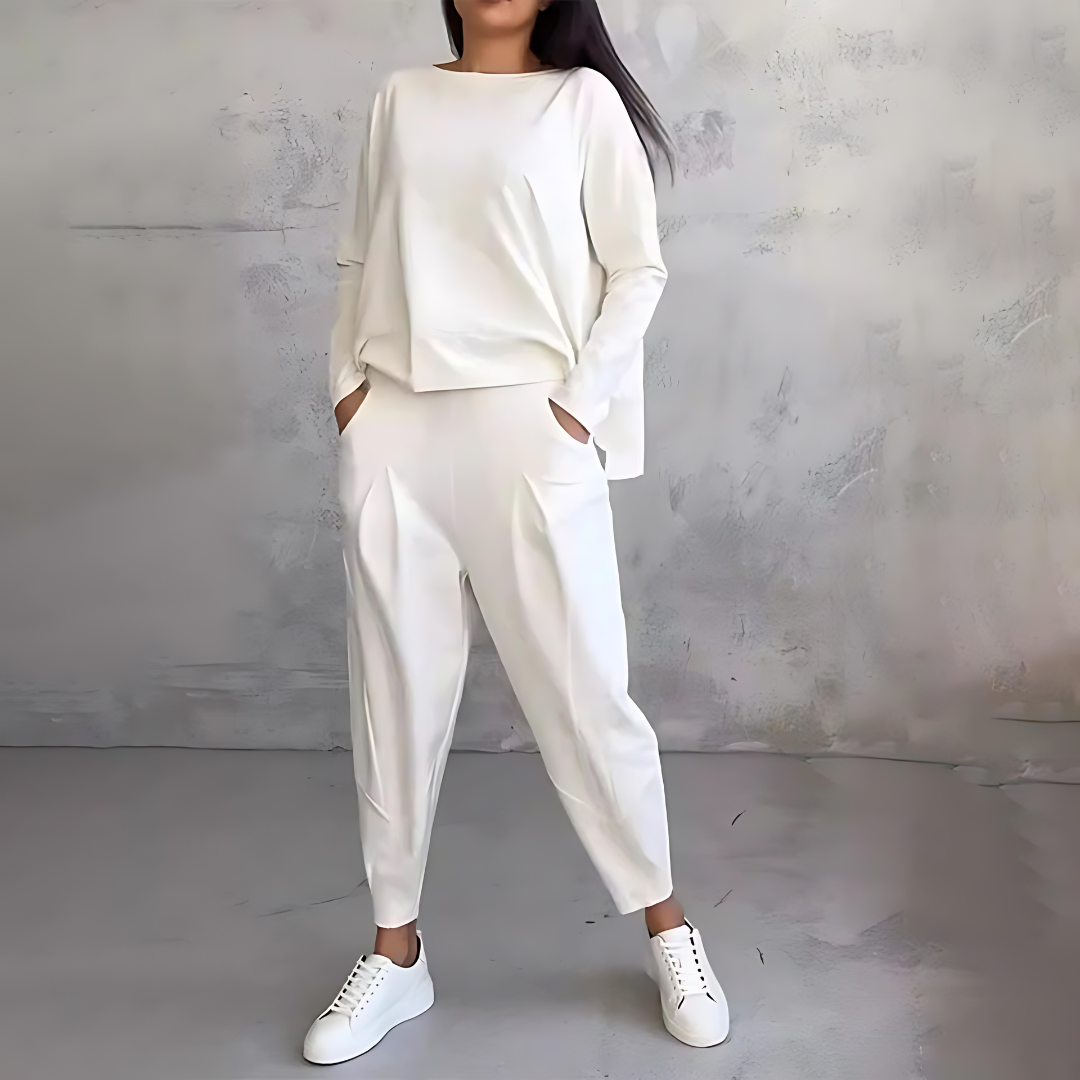 Marlow | Women's Loose-Fit Boat Neck Long Sleeve Two-Piece Set