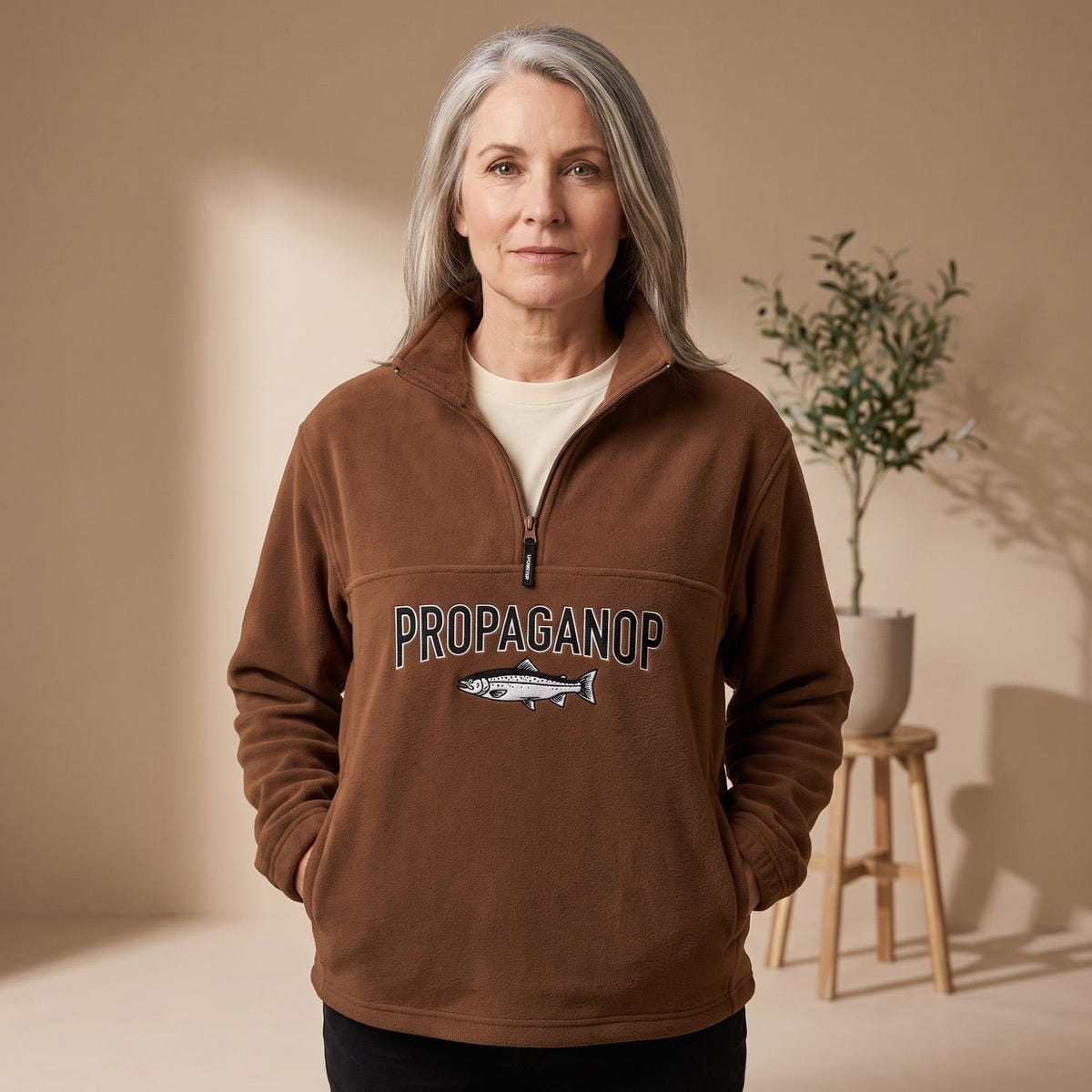 Gemma | Women's Relaxed Geometric Print Collared Half Zip Pullover Sweater