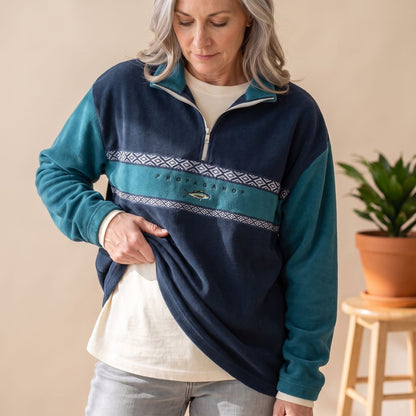 Gemma | Women's Relaxed Geometric Print Collared Half Zip Pullover Sweater
