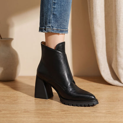 Gilda | Women's Pointed Toe Block Heel Metal Strap Chunky Platform Ankle Boot
