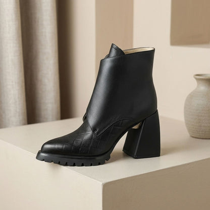 Gilda | Women's Pointed Toe Block Heel Metal Strap Chunky Platform Ankle Boot