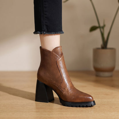 Gilda | Women's Pointed Toe Block Heel Metal Strap Chunky Platform Ankle Boot
