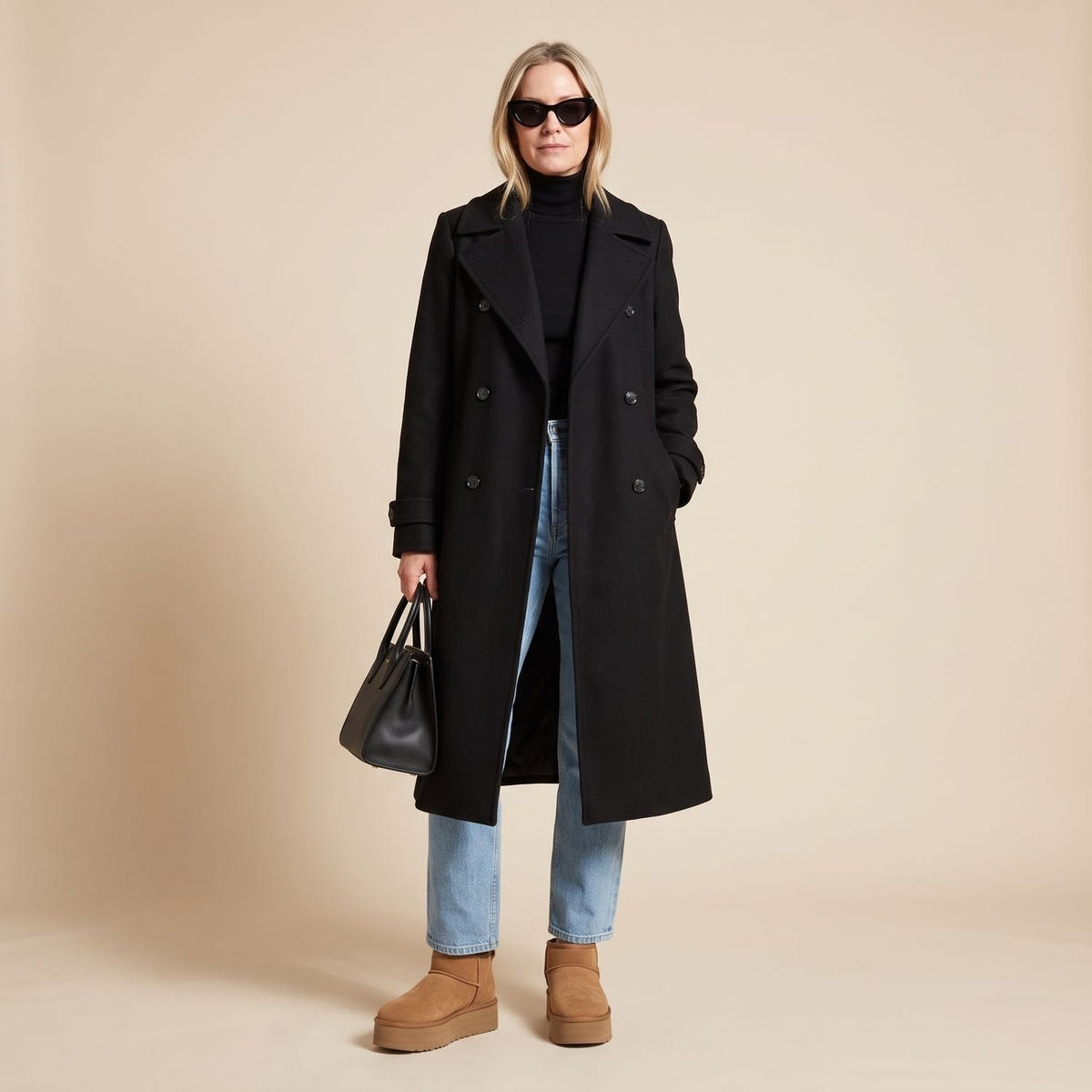 Danielle | Women's Black Oversized Double-Breasted Long Trench Coat