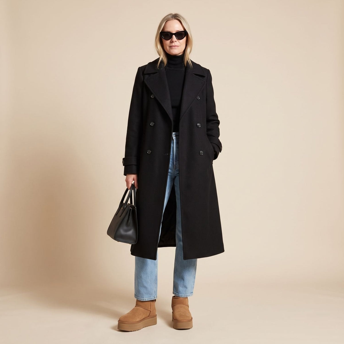 Danielle | Women's Black Oversized Double-Breasted Long Trench Coat