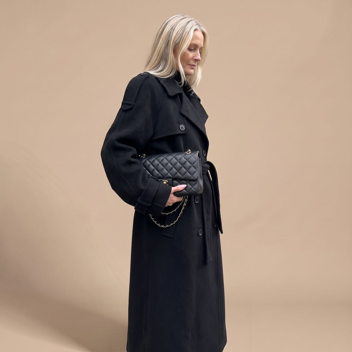 Danielle | Women's Black Oversized Double-Breasted Long Trench Coat