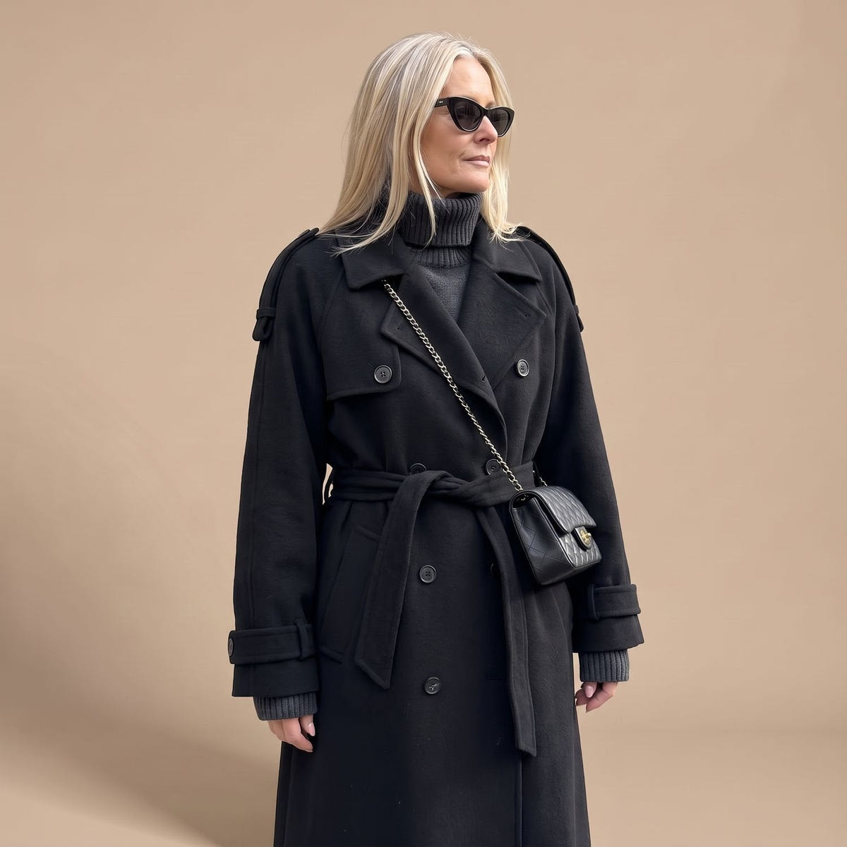 Danielle | Women's Black Oversized Double-Breasted Long Trench Coat