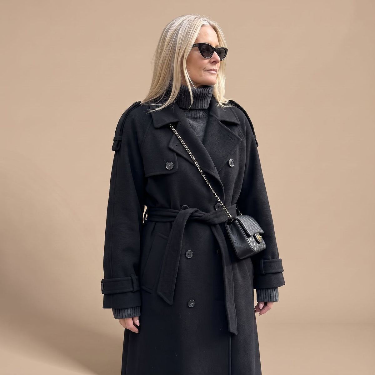 Danielle | Women's Black Oversized Double-Breasted Long Trench Coat