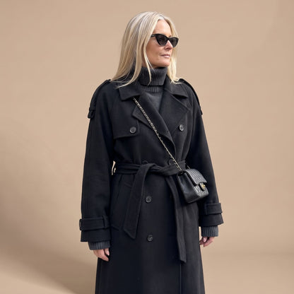Danielle | Women's Black Oversized Double-Breasted Long Trench Coat