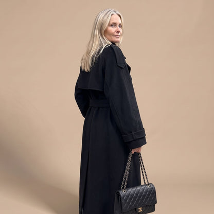 Danielle | Women's Black Oversized Double-Breasted Long Trench Coat