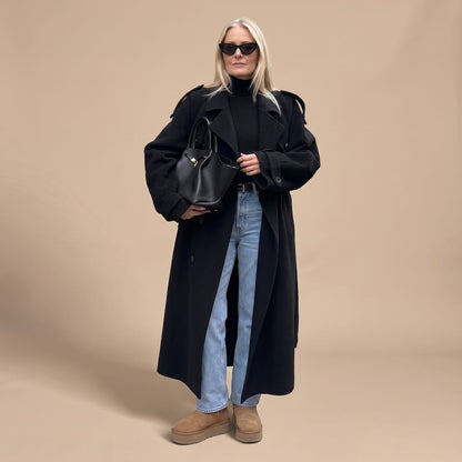 Danielle | Women's Black Oversized Double-Breasted Long Trench Coat