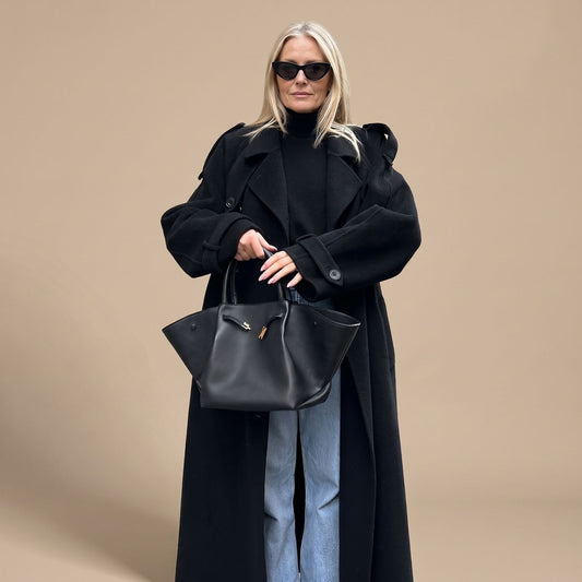 Danielle | Women's Black Oversized Double-Breasted Long Trench Coat