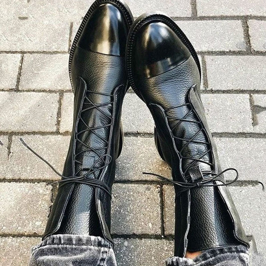 Lenora | Women's Black Lace-Up Cap-Toe Ankle Boot
