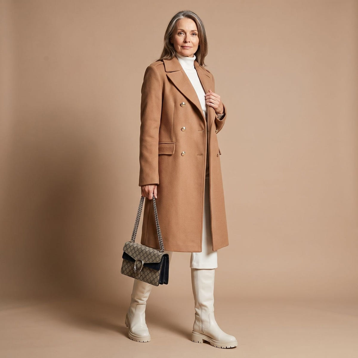Crystal | Women's Double-Breasted Wool Blend Notch Lapel Winter Coat