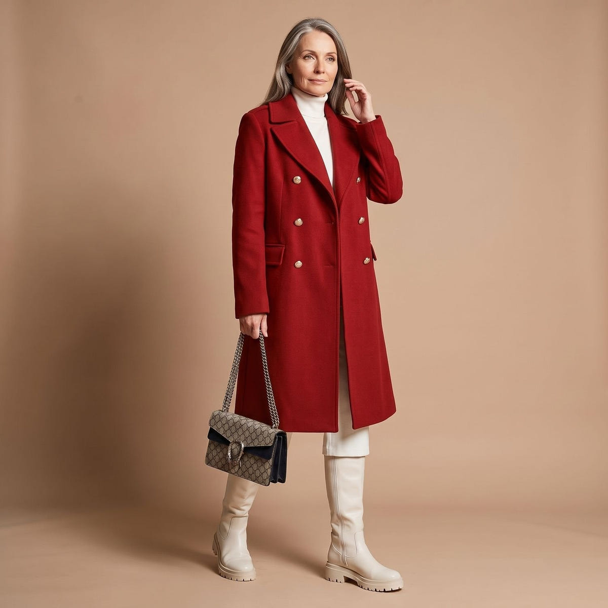 Crystal | Women's Double-Breasted Wool Blend Notch Lapel Winter Coat