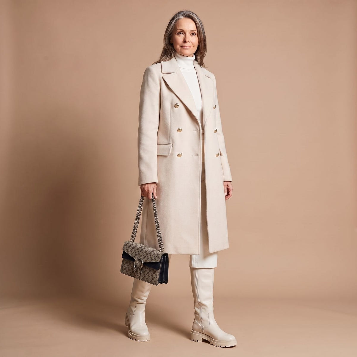 Crystal | Women's Double-Breasted Wool Blend Notch Lapel Winter Coat