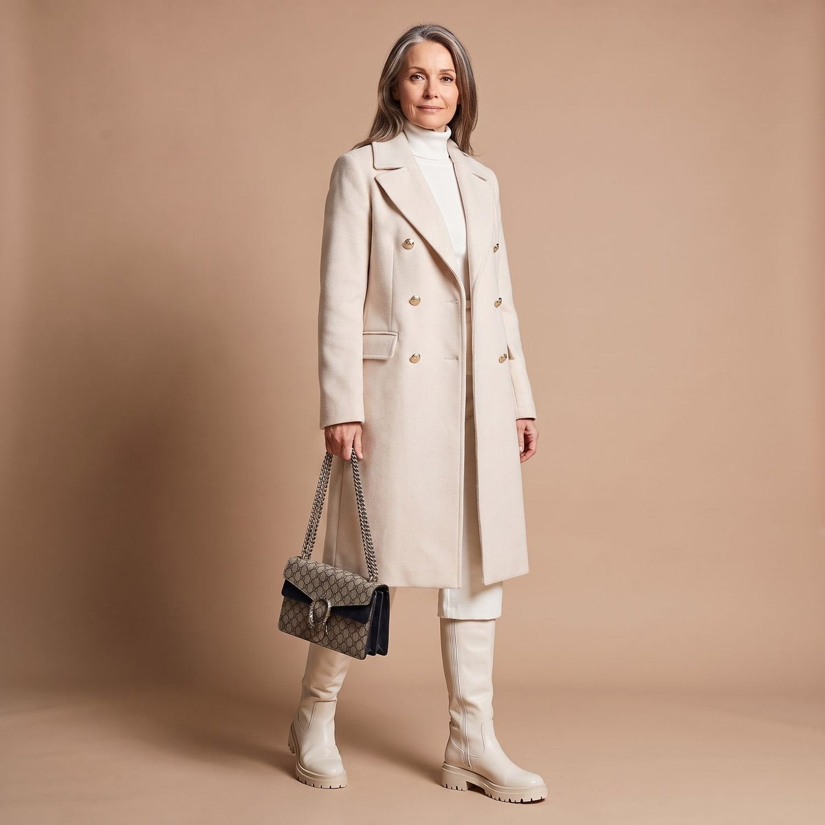 Crystal | Women's Double-Breasted Wool Blend Notch Lapel Winter Coat