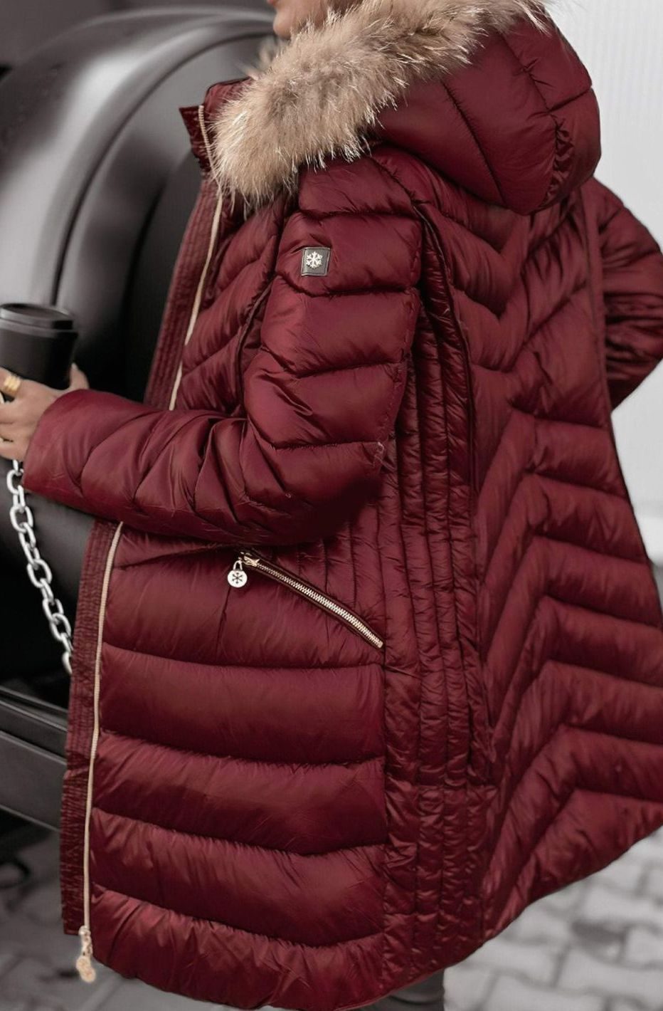 Cheryl | Women's Faux Fur Trim Hooded Quilted Long Puffer Coat