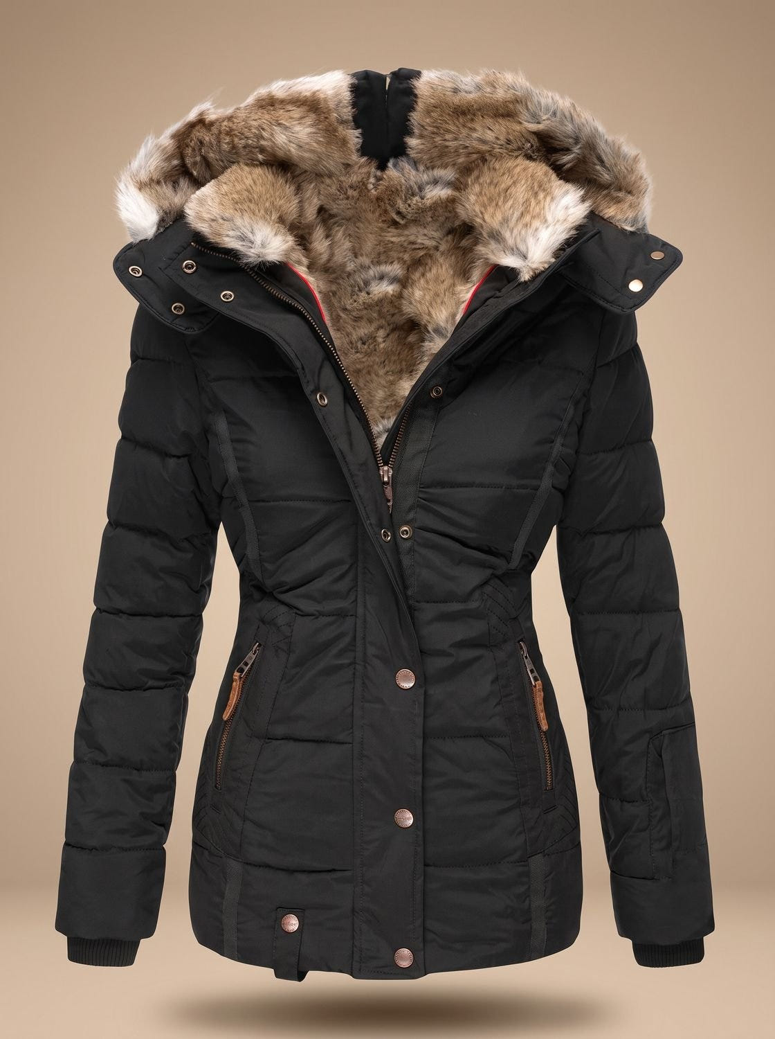 Ainsley | Women's Faux Fur Hood Plus Size Quilted Puffer Winter Coat