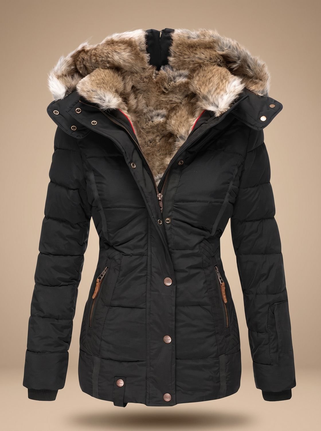 Ainsley | Women's Faux Fur Hood Plus Size Quilted Puffer Winter Coat