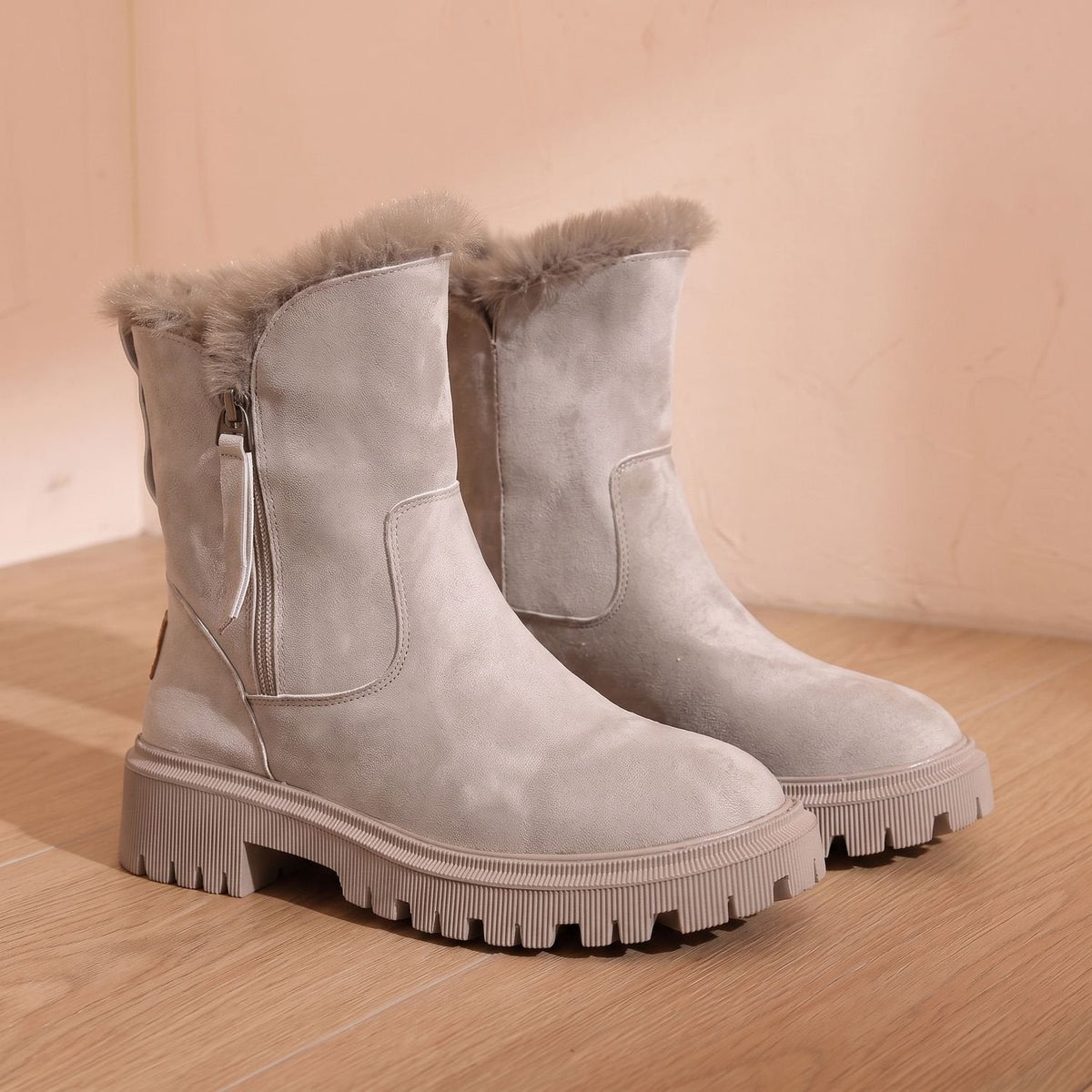 Fernande | Women's Faux Fur Suede-Look Lug Sole Winter High Ankle Boot