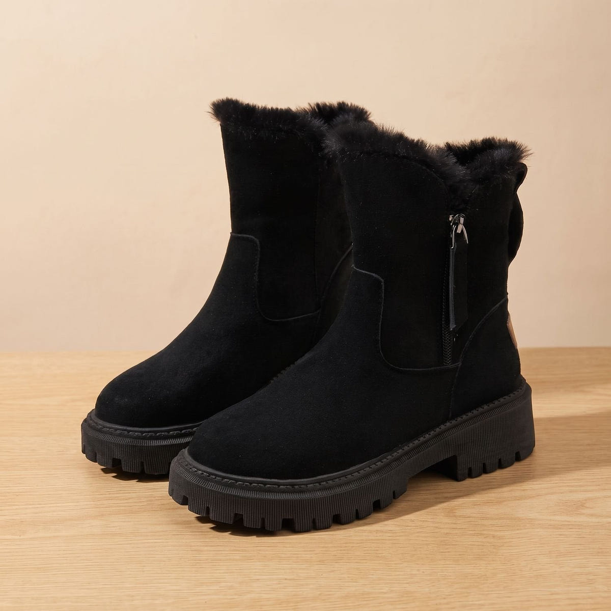 Fernande | Women's Faux Fur Suede-Look Lug Sole Winter High Ankle Boot