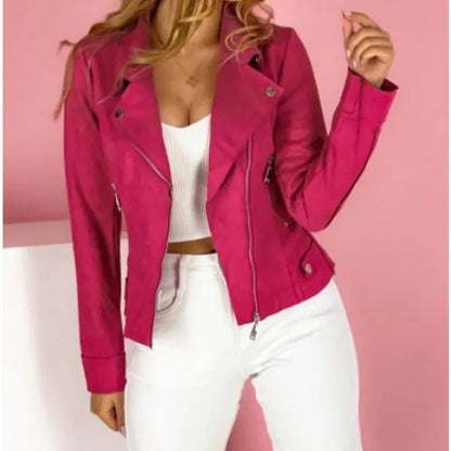 Kalinda | Women's Fall Slim Fit Asymmetric Zip Lapel Collar Biker Jacket