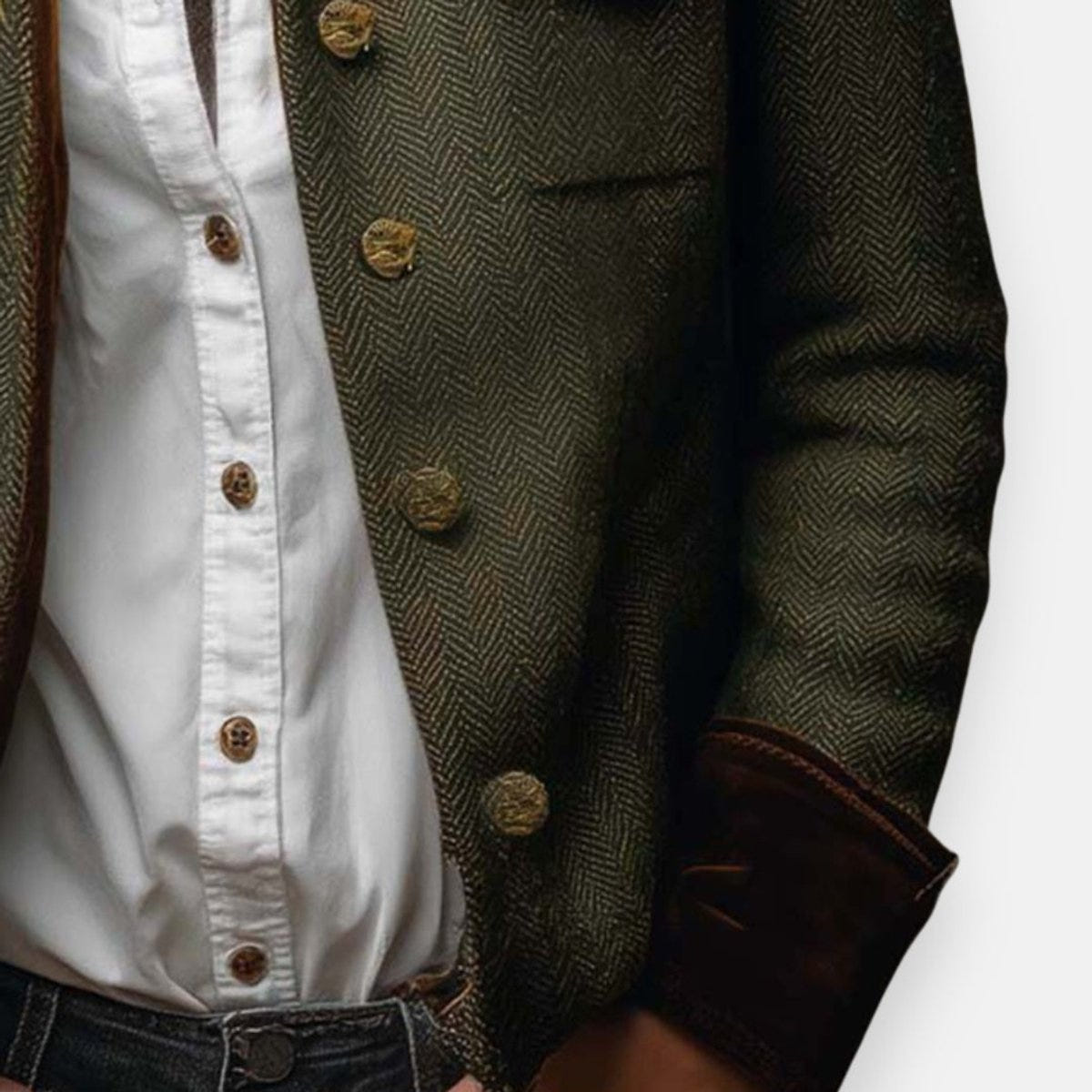 Angela | Women's Army Green Herringbone Military Tweed Jacket