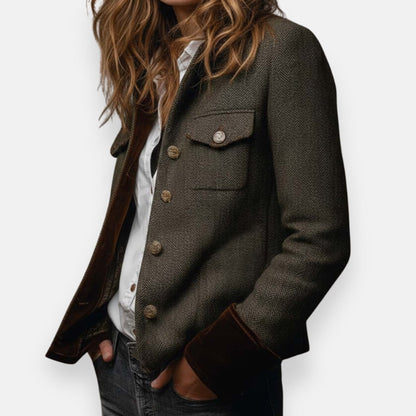 Angela | Women's Army Green Herringbone Military Tweed Jacket