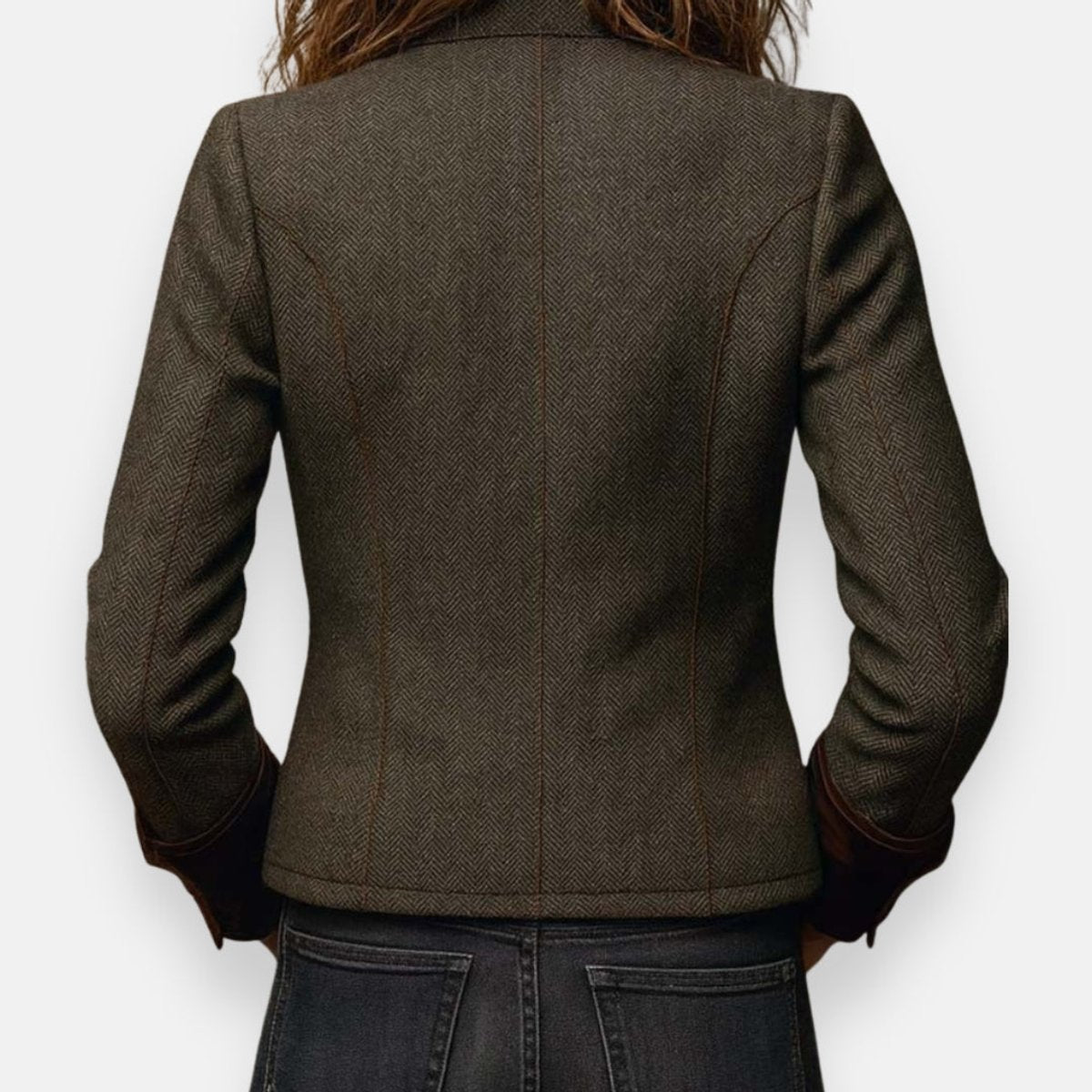Angela | Women's Army Green Herringbone Military Tweed Jacket