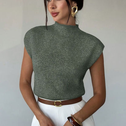 Victoria | Women's Mock Neck Cap Sleeve Knit Pullover Sweater