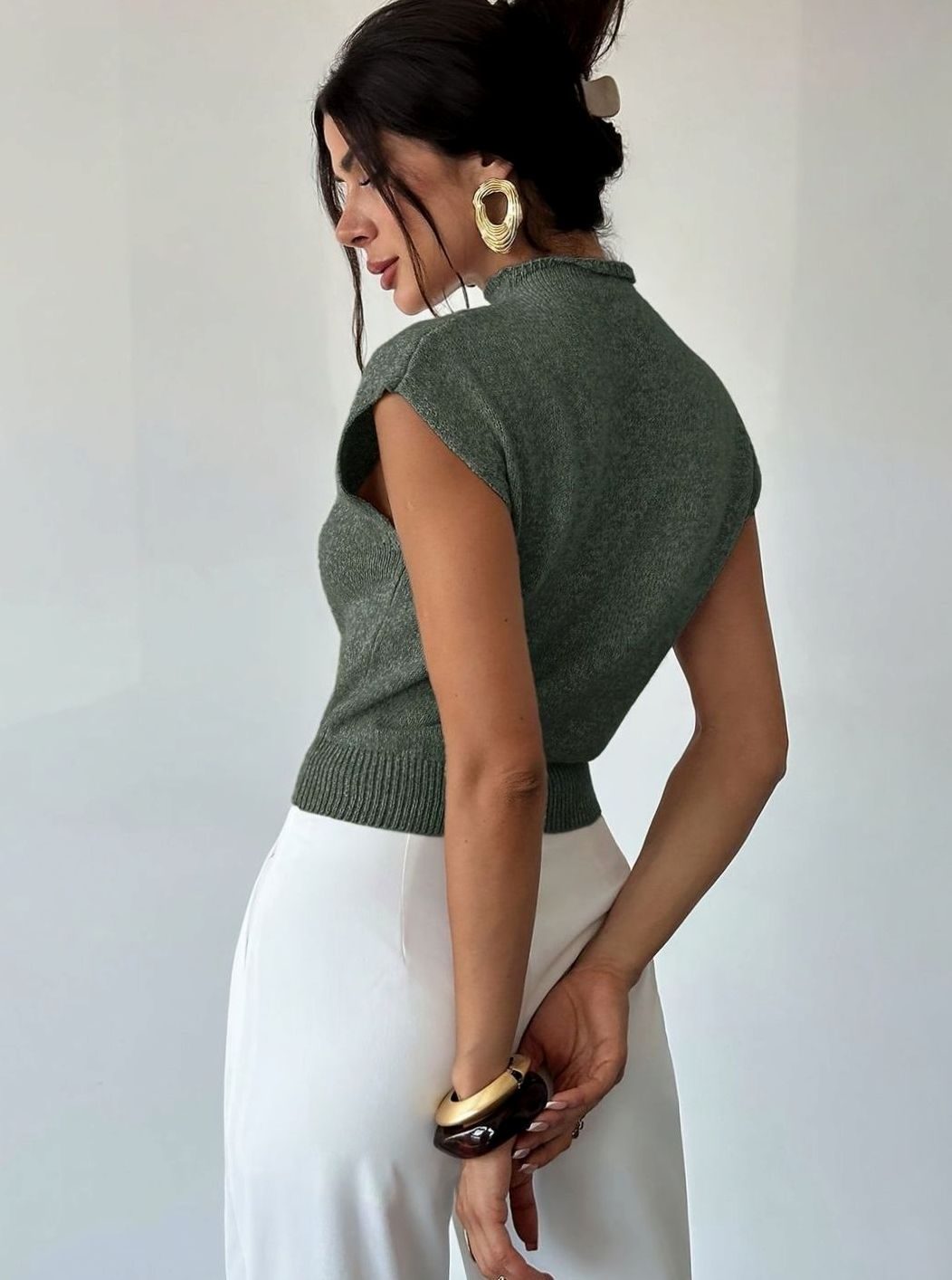 Victoria | Women's Mock Neck Cap Sleeve Knit Pullover Sweater