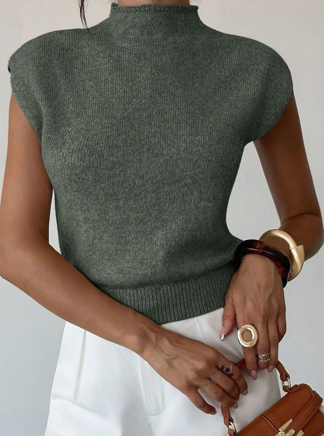 Victoria | Women's Mock Neck Cap Sleeve Knit Pullover Sweater
