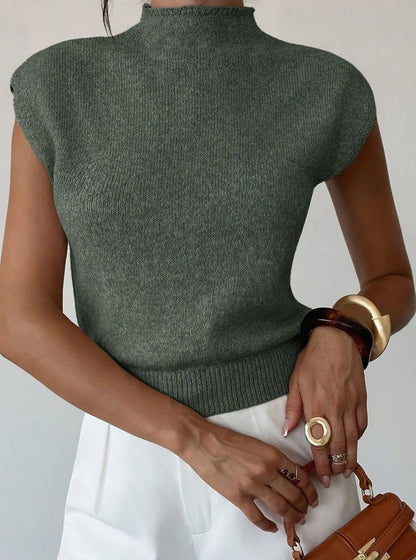 Victoria | Women's Mock Neck Cap Sleeve Knit Pullover Sweater