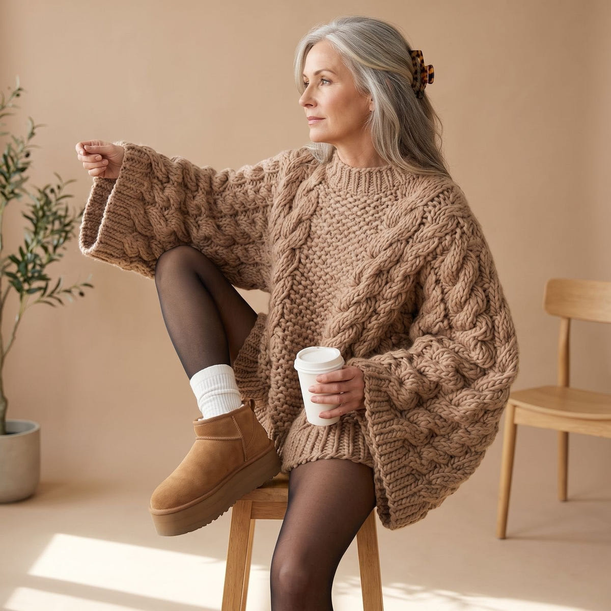 Edna | Women's Oversized Chunky Crew Neck Cable Knit Pullover Sweater