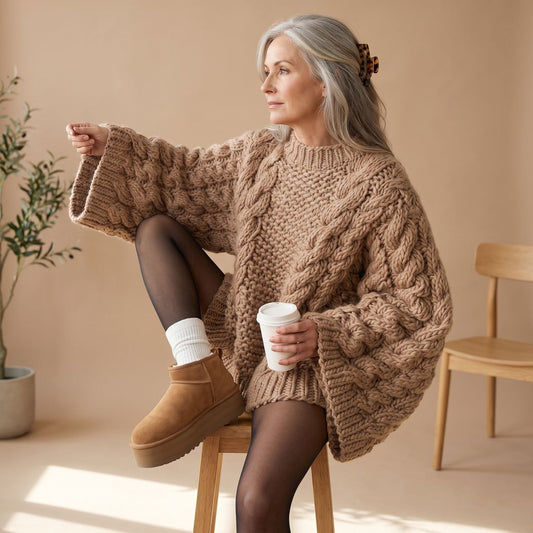 Edna | Women's Oversized Chunky Crew Neck Cable Knit Pullover Sweater