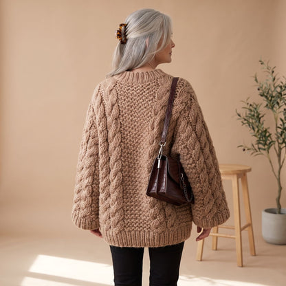 Edna | Women's Oversized Chunky Crew Neck Cable Knit Pullover Sweater