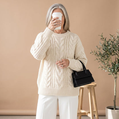 Edna | Women's Oversized Chunky Crew Neck Cable Knit Pullover Sweater