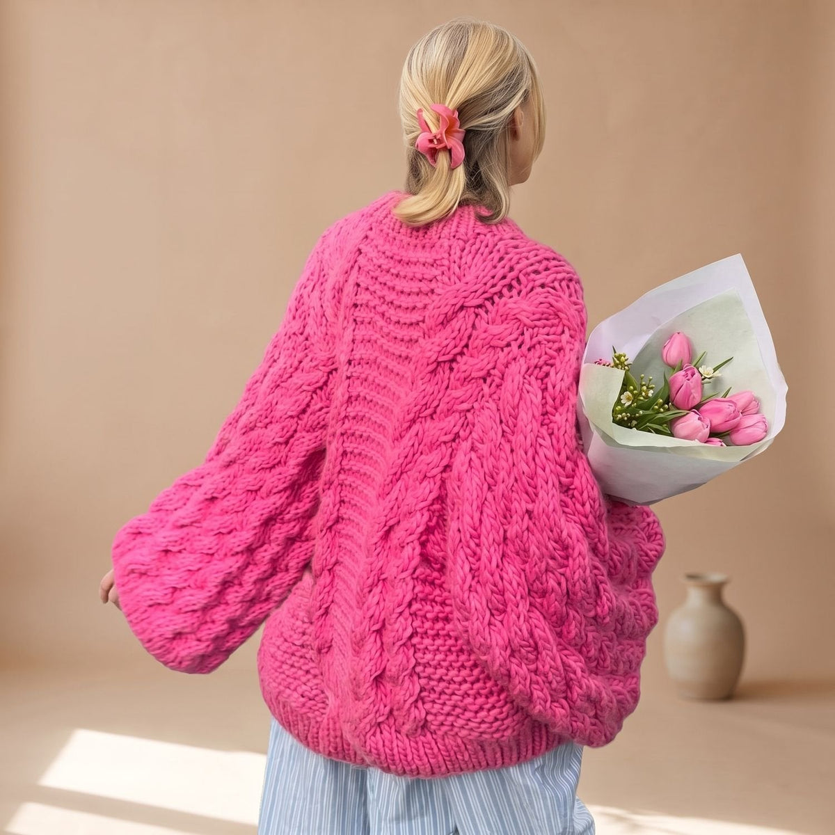 Edna | Women's Oversized Chunky Crew Neck Cable Knit Pullover Sweater
