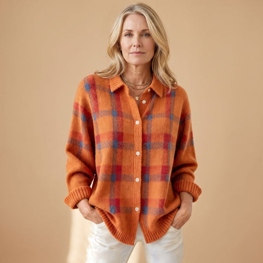 Dolores | Women's Oversized Plaid Collared Button Up Knit Cardigan Sweater