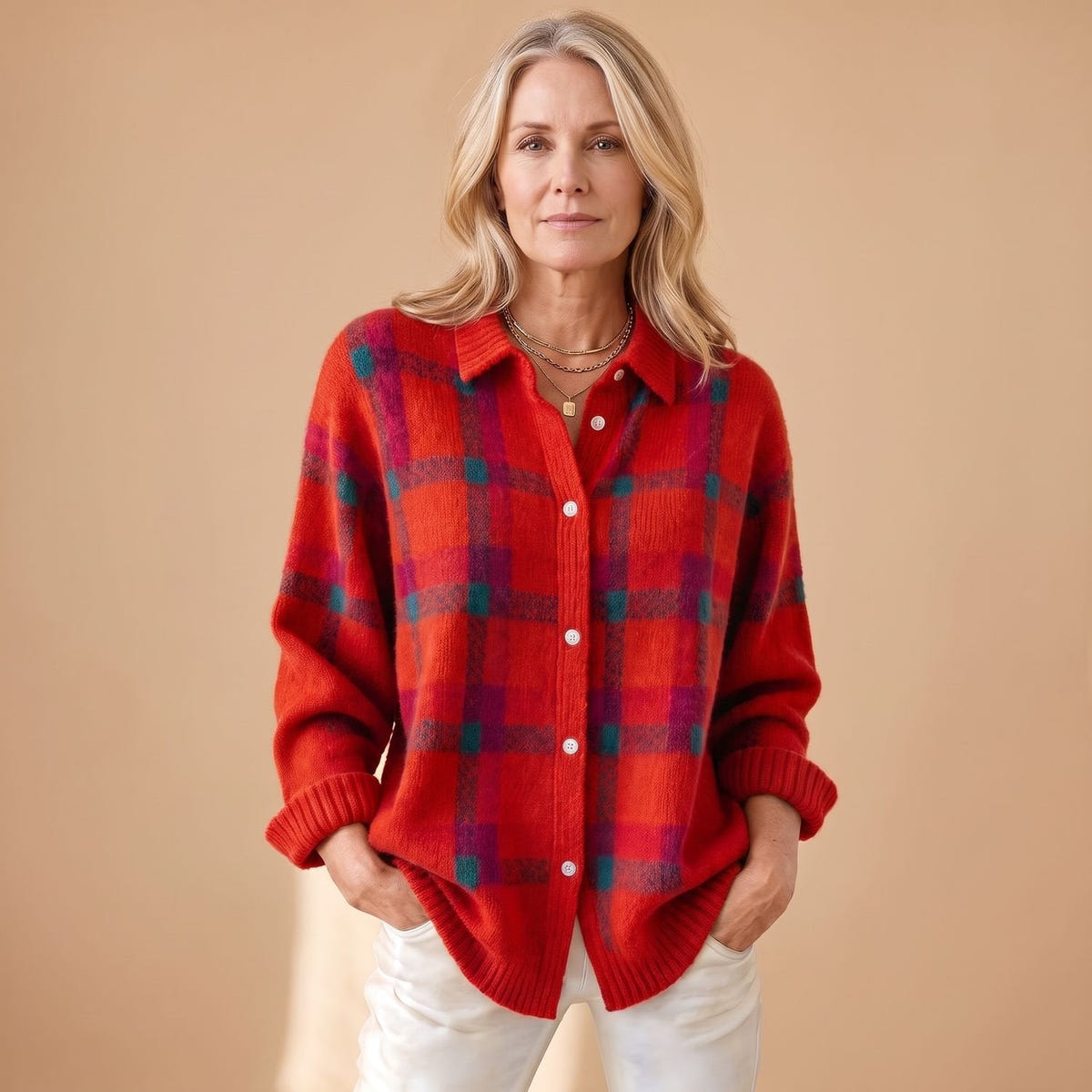 Dolores | Women's Oversized Plaid Collared Button Up Knit Cardigan Sweater