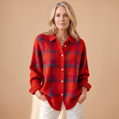Dolores | Women's Oversized Plaid Collared Button Up Knit Cardigan Sweater