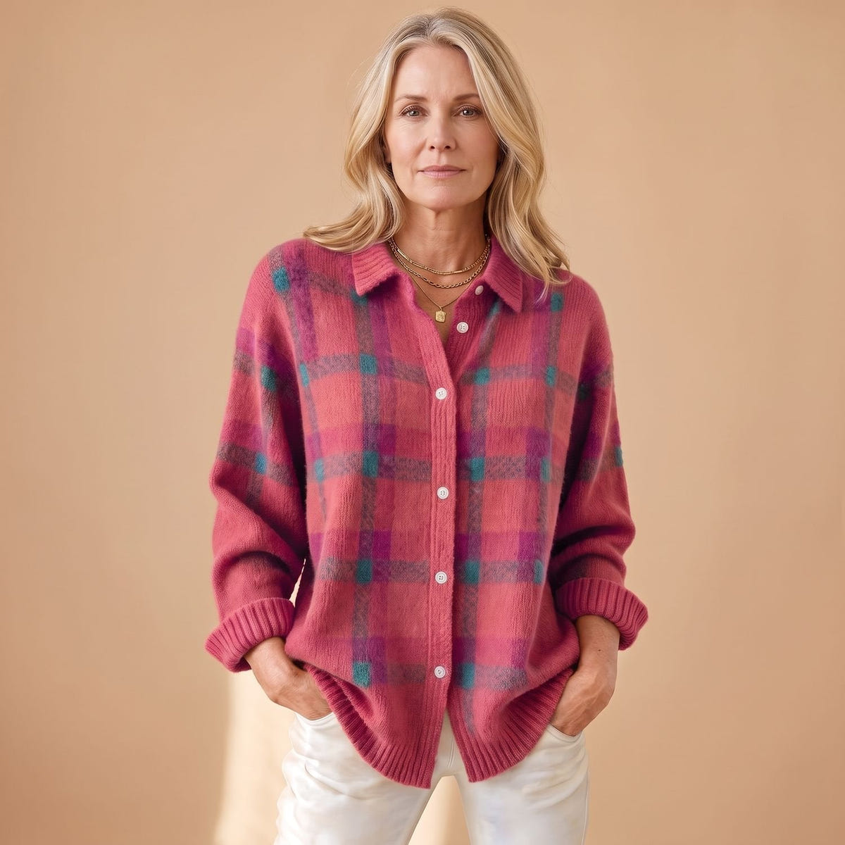 Dolores | Women's Oversized Plaid Collared Button Up Knit Cardigan Sweater