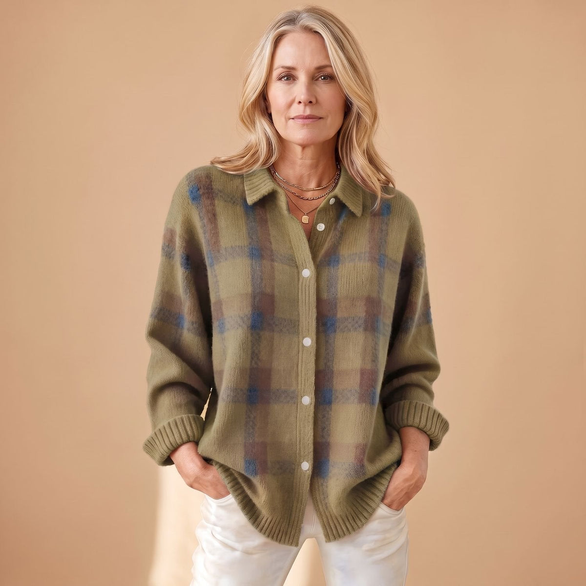 Dolores | Women's Oversized Plaid Collared Button Up Knit Cardigan Sweater